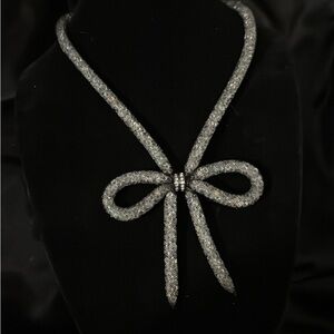 BETSEY JOHNSON Elegant Mesh Bow necklace with AB (Aurora Borealis) Crystals 18”